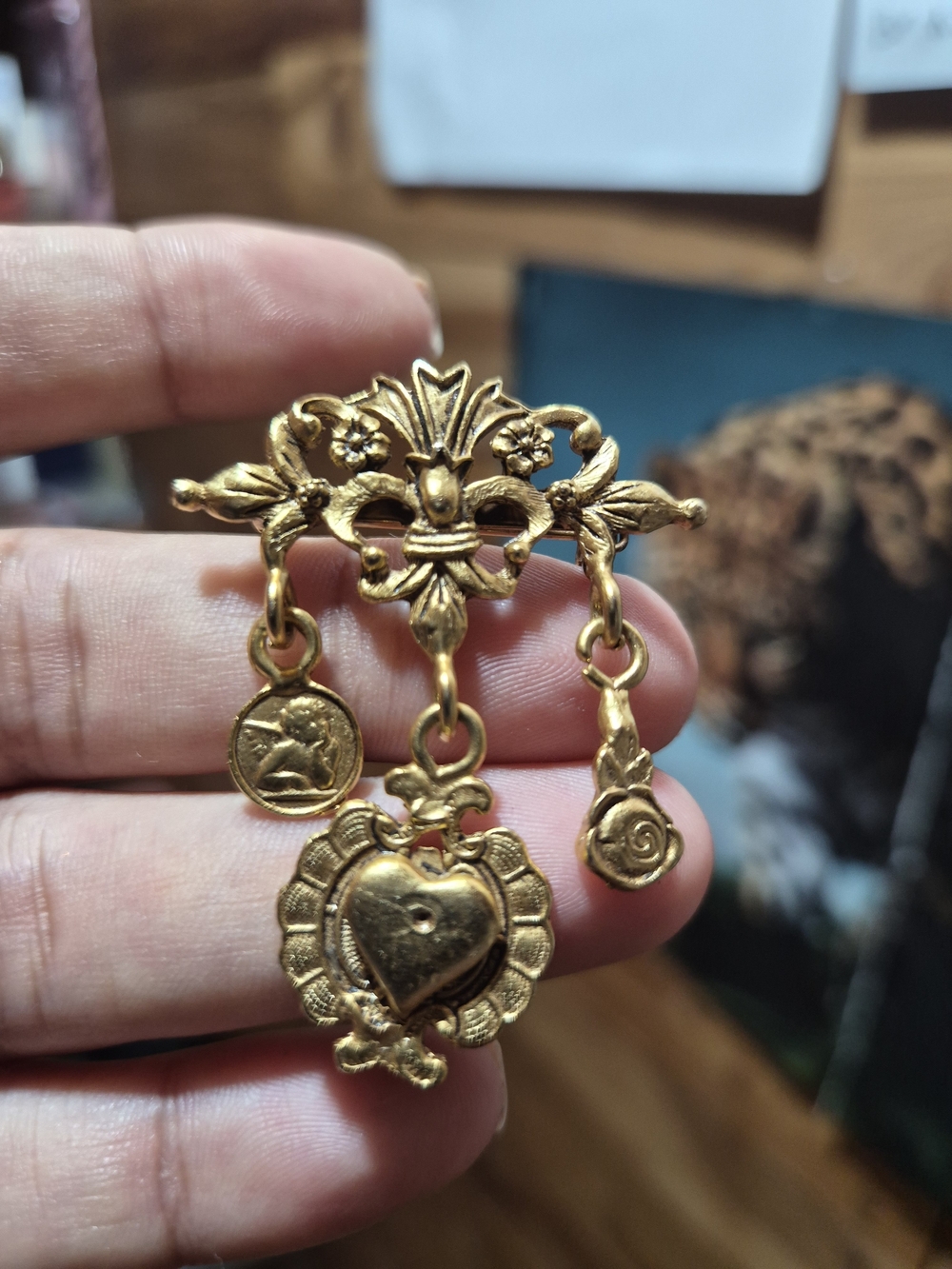 Express Gold  Floral Heart Drop Brooch